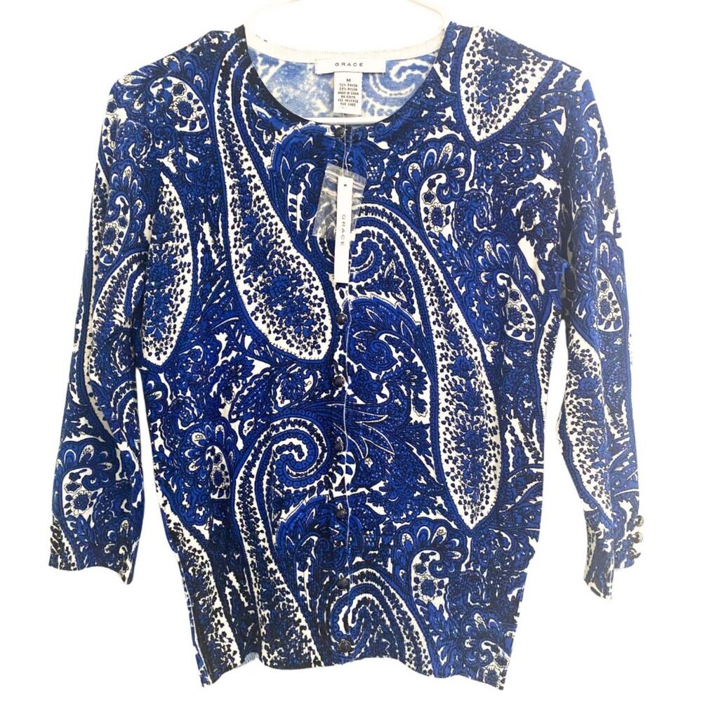 Grace | NWT Cardigan Blue Paisley 3/4 Sleeve Nordstrom